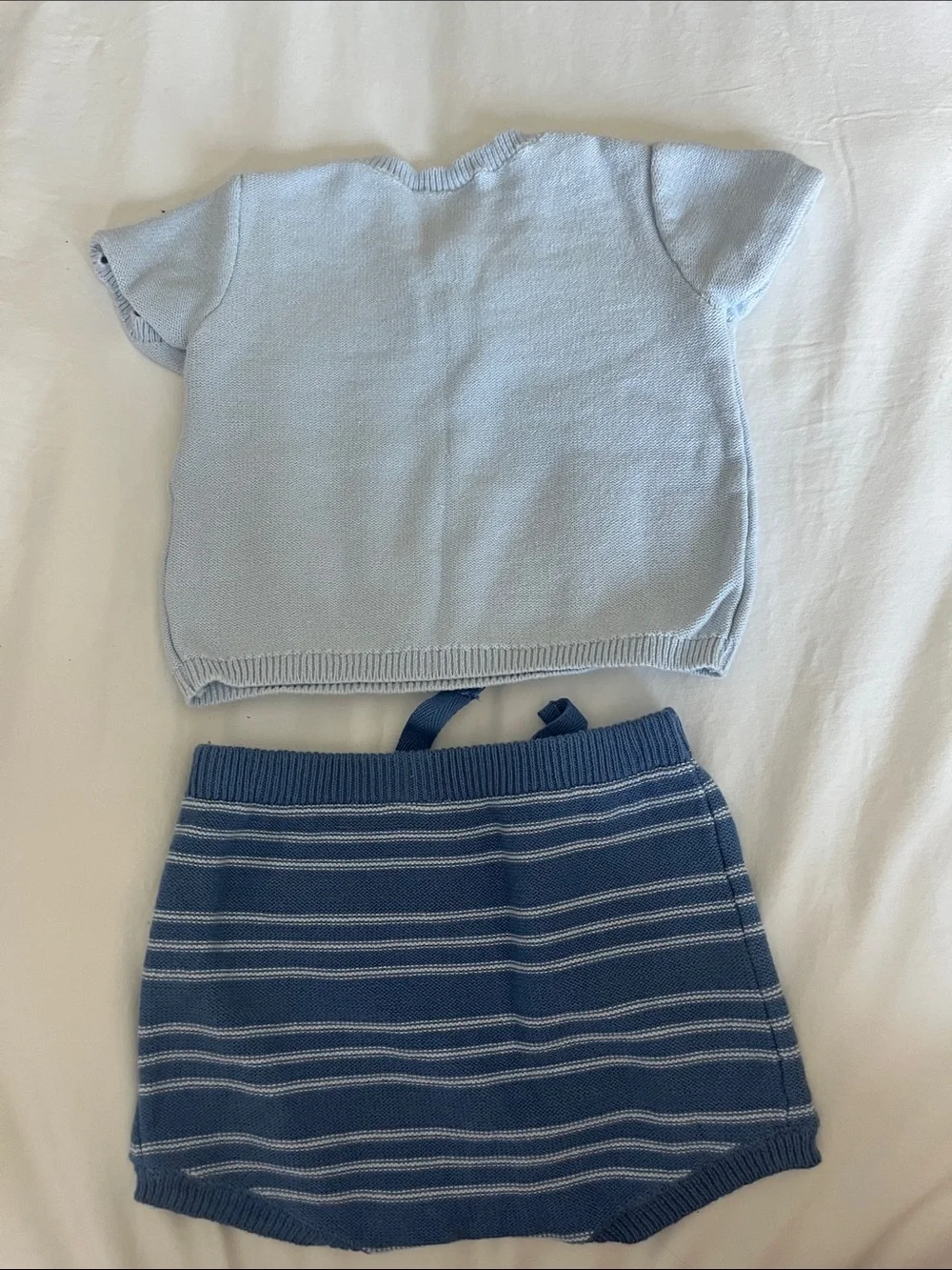 Carter's Light Blue Top with Navy & Light Blue Striped Knit Shorts